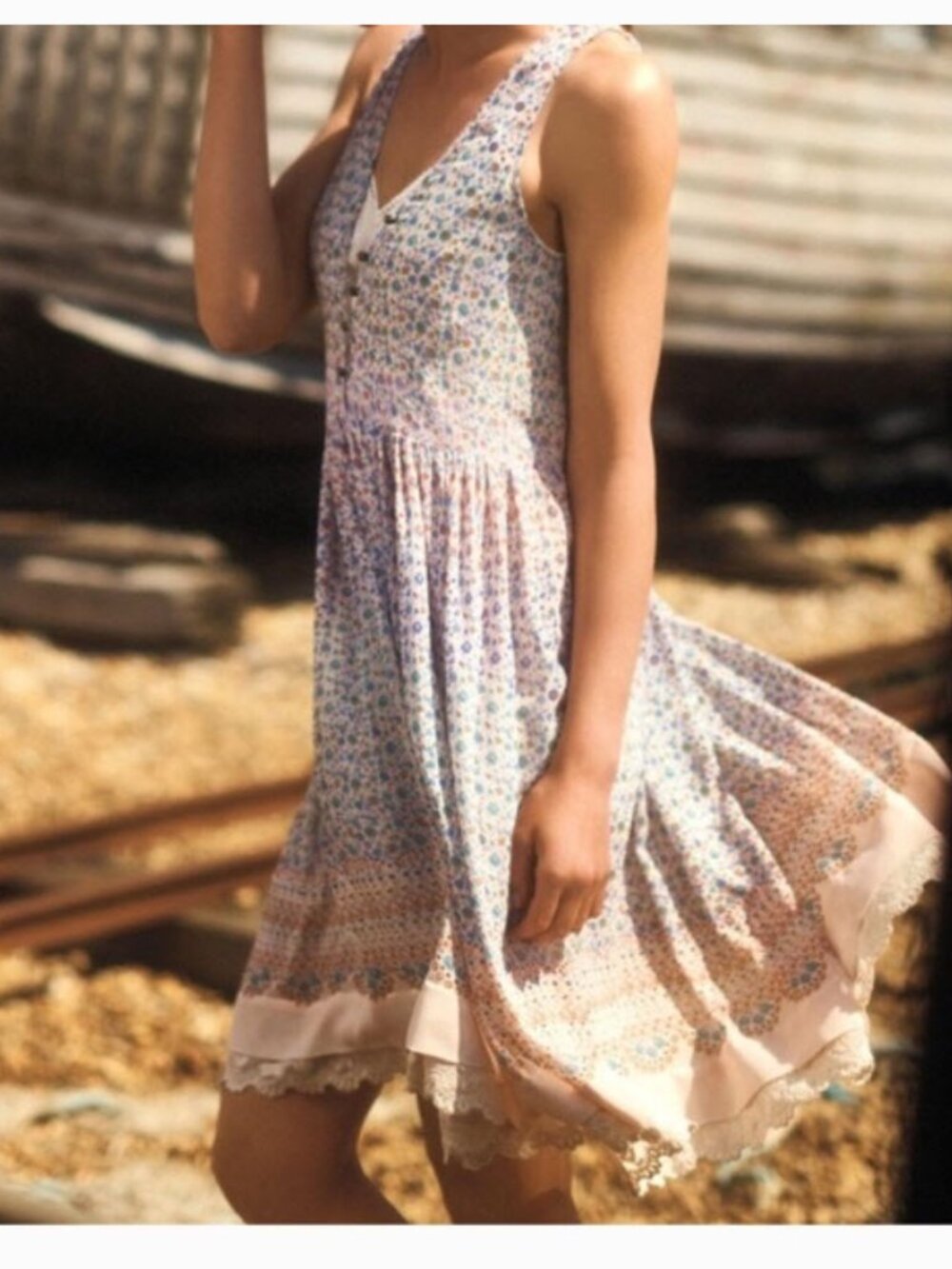 Maeve Floral Boho Sundress in Light Pink and Cream